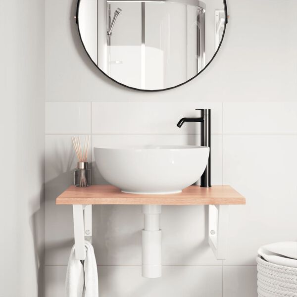 vidaXL &Eacute;tag&egrave;re de vasque murale acier et bois de ch&ecirc;ne massif