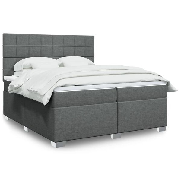 vidaXL Sommier &agrave; lattes de lit avec matelas Gris fonc&eacute; 200x200cm Tissu