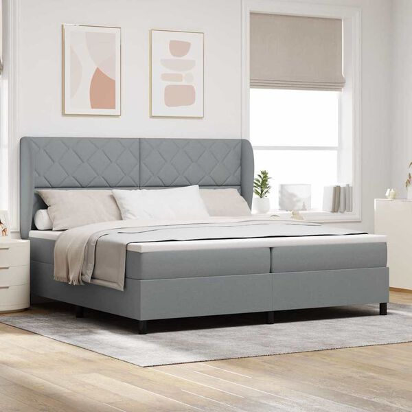 vidaXL Lit &agrave; ressorts avec matelas Gris clair 200 x 200 cm tissu