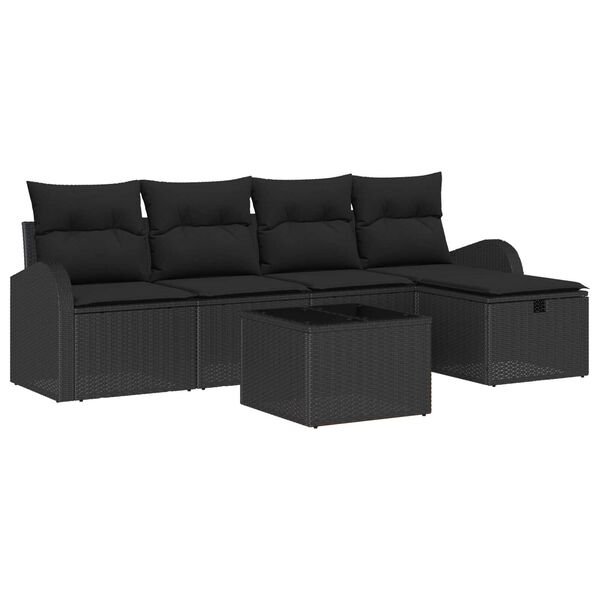 vidaXL Ensemble de Canap&eacute;s avec coussin 6 pcs Noir polyrotin
