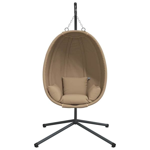 vidaXL Chaise suspendue en forme d'&oelig;uf et support taupe rotin et acier