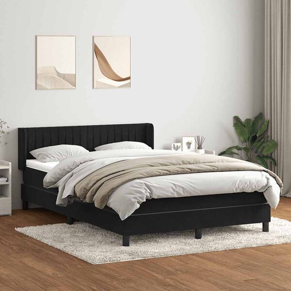 vidaXL Sommier &agrave; lattes de lit avec matelas noir 160x210 cm velours