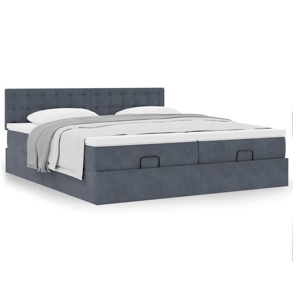 vidaXL Cadre de lit ottoman avec matelas gris fonc&eacute; 200x200 cm velours