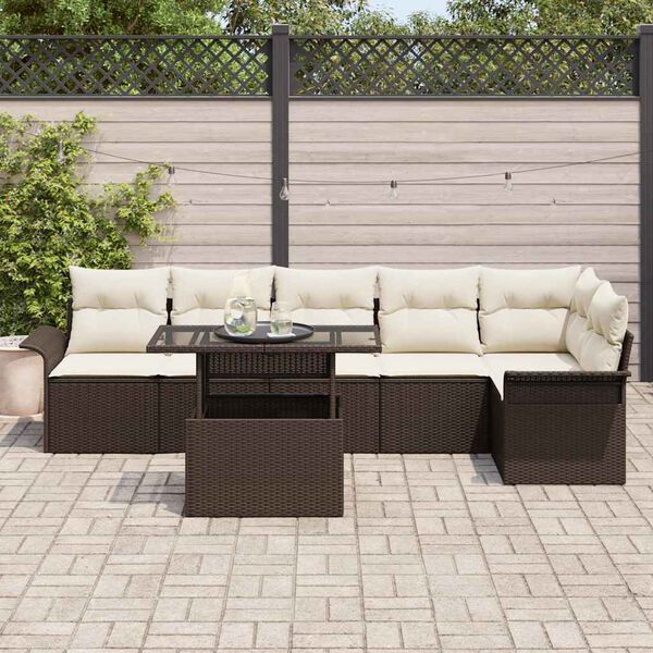 vidaXL Ensemble de canap&eacute; de jardin 7 pcs Marron Poly rotin