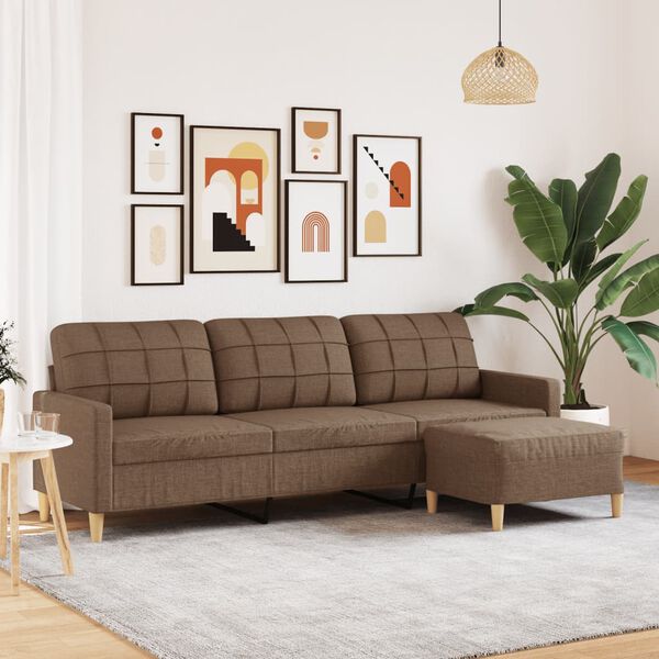 vidaXL Canap&eacute; &agrave; 3 places avec repose-pieds Marron 210 cm Tissu
