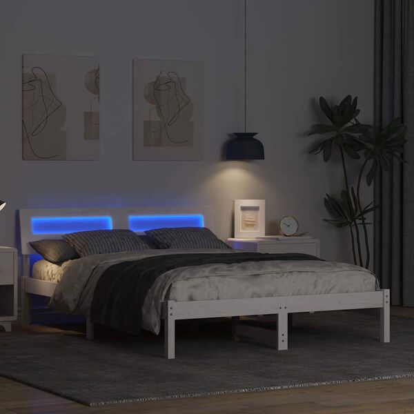 vidaXL Cadre de lit avec t&ecirc;te de lit Blanc 140 x 190 cm Pin massif