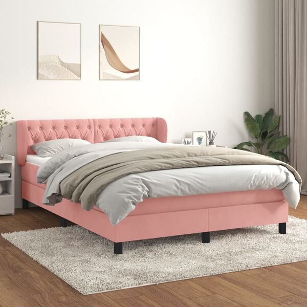 vidaXL Sommier &agrave; lattes de lit avec matelas Rose 140x190 cm Velours
