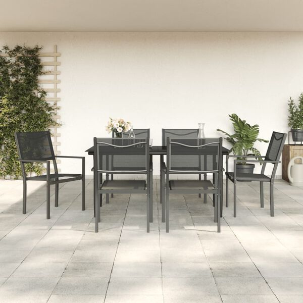 vidaXL Ensemble &agrave; manger de jardin 7 pcs noir textil&egrave;ne et acier