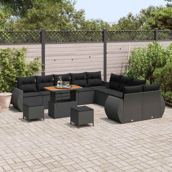 vidaXL Ensemble de canap&eacute; de jardin avec coussin 13 pcs Noir