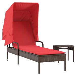 vidaXL Chaise longue avec auvent et table marron r&eacute;sine tress&eacute;e