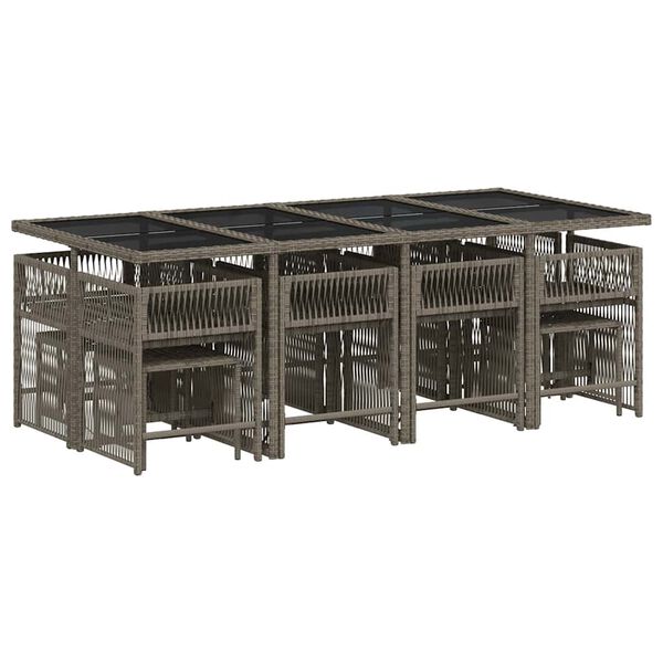 vidaXL Ensemble &agrave; manger de jardin coussins 13 pcs gris r&eacute;sine tress&eacute;e