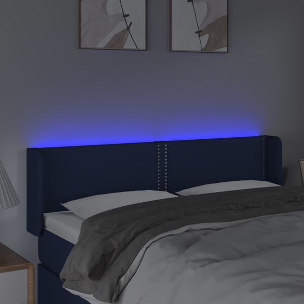 vidaXL T&ecirc;te de lit &agrave; LED Bleu 147x16x78/88 cm Tissu