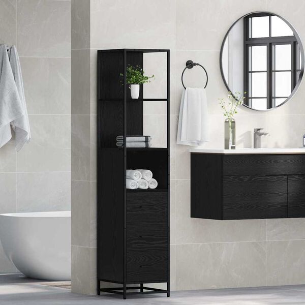 vidaXL Ensemble de mobilier de salle de bain avec tiroir Ch&ecirc;ne noir