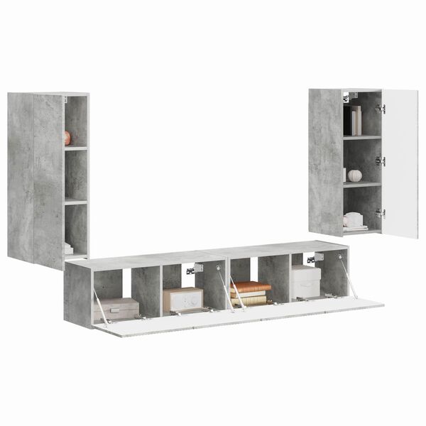vidaXL Ensemble de meuble TV mural 4 pcs Gris b&eacute;ton Bois d'ing&eacute;nierie