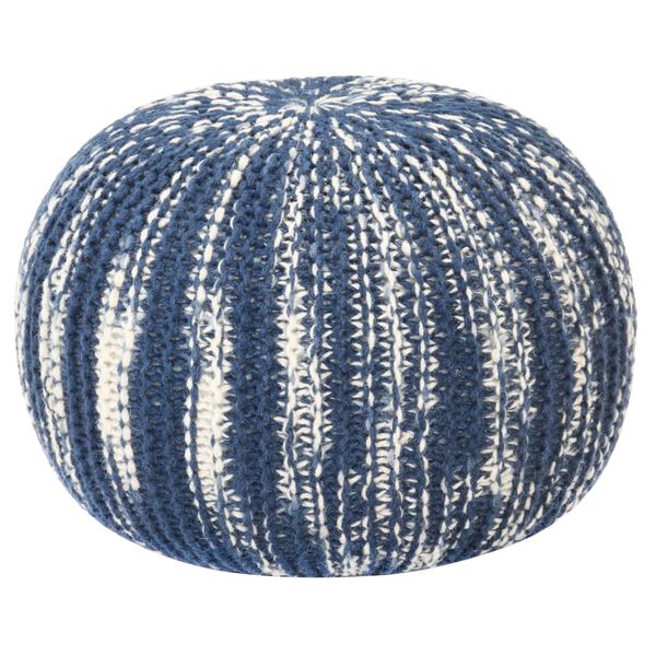 vidaXL Pouf tricot&eacute; &agrave; la main Bleu et blanc 50 x 35 cm Laine