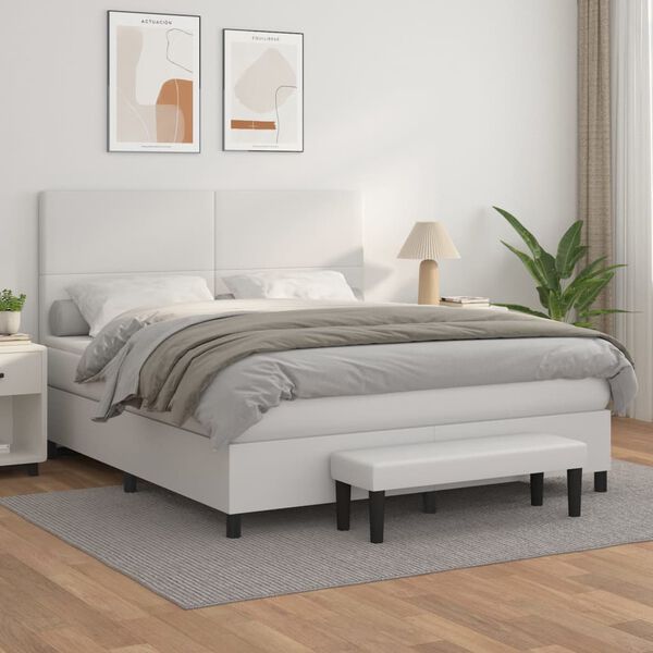 vidaXL Sommier à lattes de lit avec matelas Blanc 180x200cm Similicuir