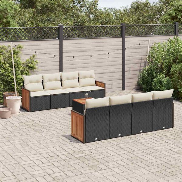 vidaXL Salon de jardin 9 pcs avec coussins noir r&eacute;sine tress&eacute;e