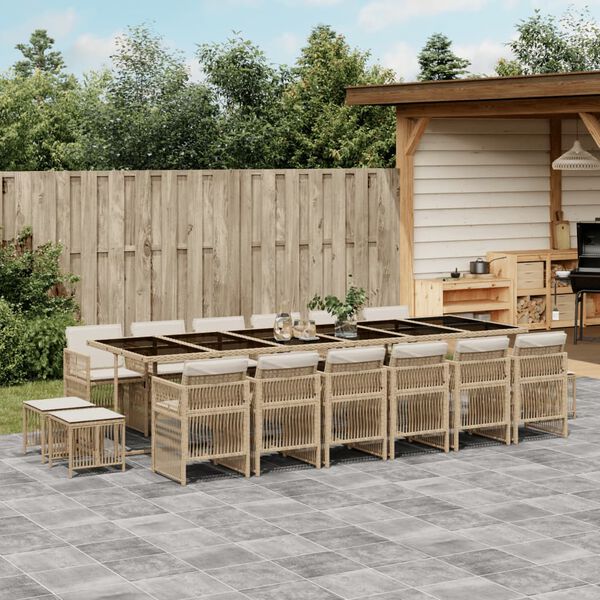 vidaXL Ensemble &agrave; manger de jardin et coussins 17 pcs beige