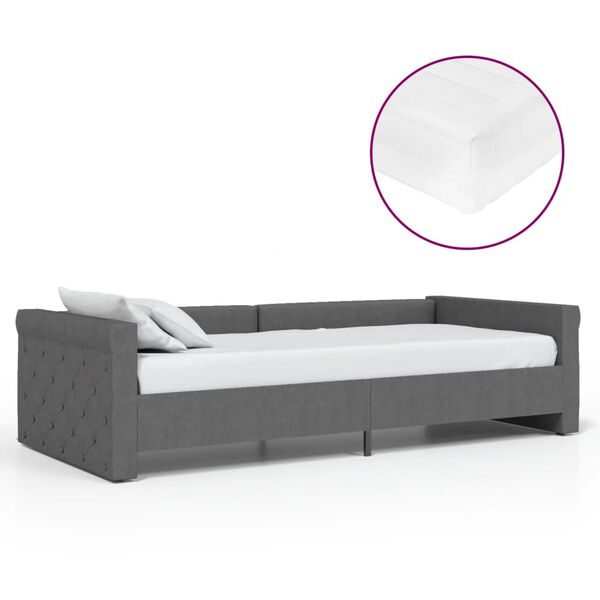 vidaXL Lit avec matelas et &eacute;clairage USB Gris fonc&eacute; Tissu 90x200 cm