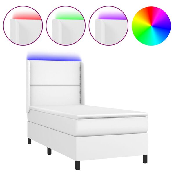 vidaXL Sommier à lattes de lit matelas LED Blanc 100x200 cm Similicuir