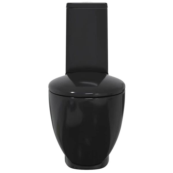 vidaXL Toilette en c&eacute;ramique ronde &eacute;coulement d'eau au fond noir