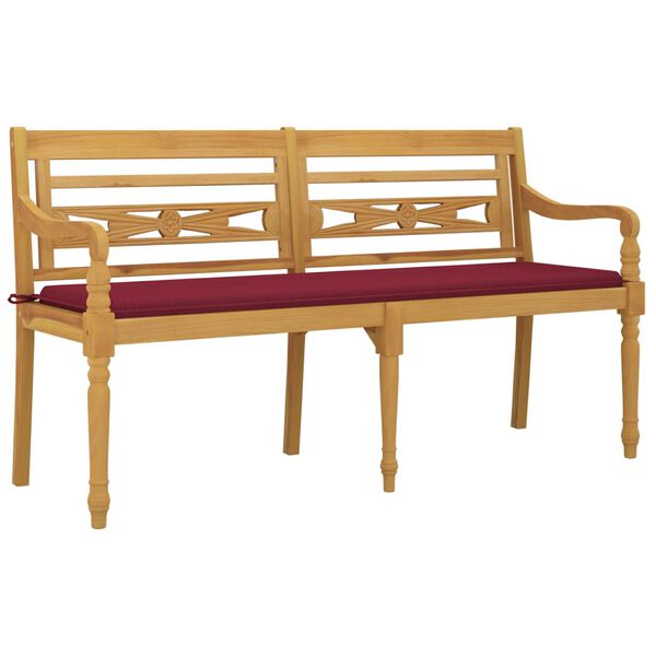 vidaXL Banc Batavia avec coussin rouge bordeaux 150cm Bois teck massif