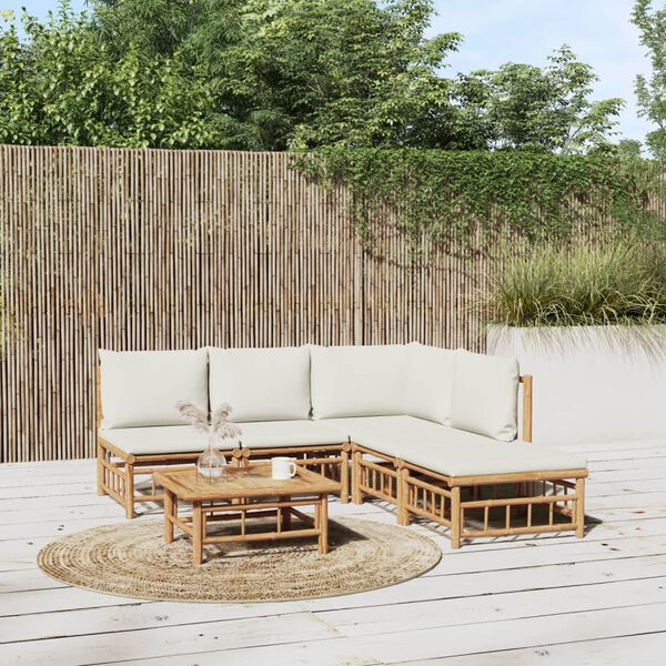vidaXL Salon de jardin 6 pcs avec coussins blanc crème bambou