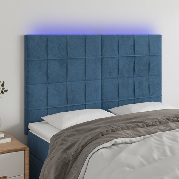vidaXL T&ecirc;te de lit &agrave; LED Bleu fonc&eacute; 144x5x118/128 cm Velours