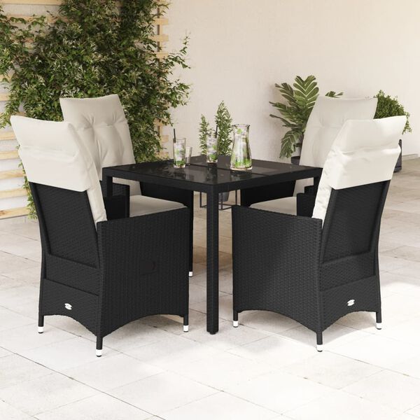 vidaXL Ensemble &agrave; manger de jardin coussins 5pcs Noir R&eacute;sine tress&eacute;e