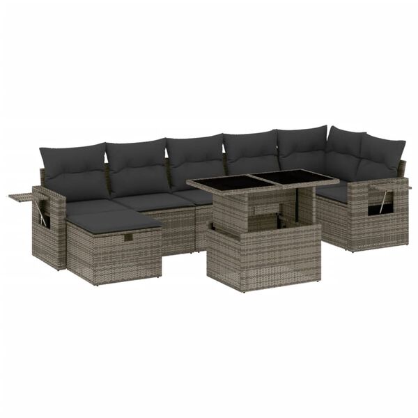vidaXL Salon de jardin 8 pcs avec coussins gris résine tressée