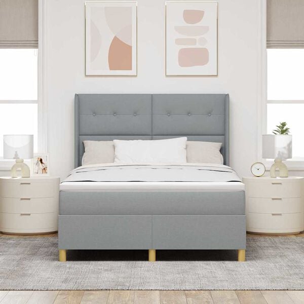 vidaXL Lit &agrave; ressorts avec matelas Gris clair 140 x 190 cm tissu