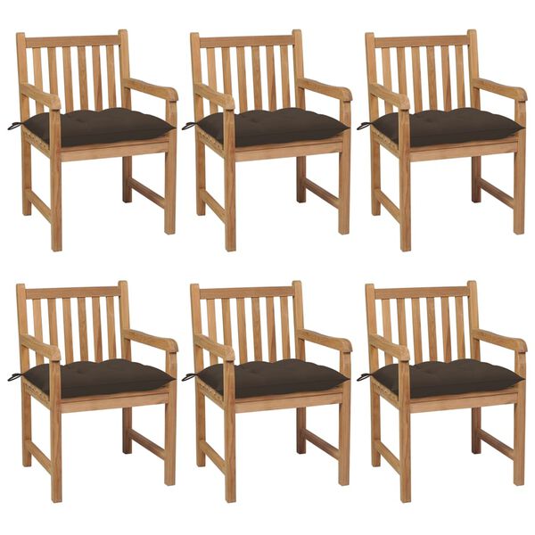 vidaXL Chaises de jardin lot de 6 et coussins taupe bois teck solide
