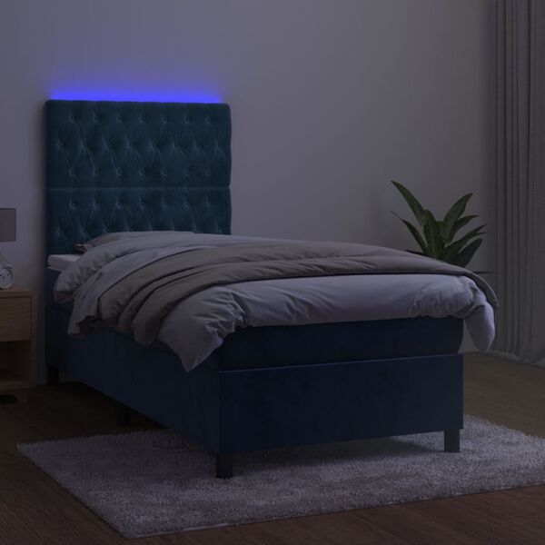 vidaXL Sommier &agrave; lattes de lit matelas et LED Bleu fonc&eacute; 100x200 cm