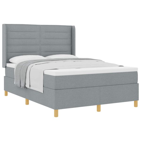 vidaXL Lit &agrave; ressorts avec matelas Gris clair 140 x 190 cm tissu