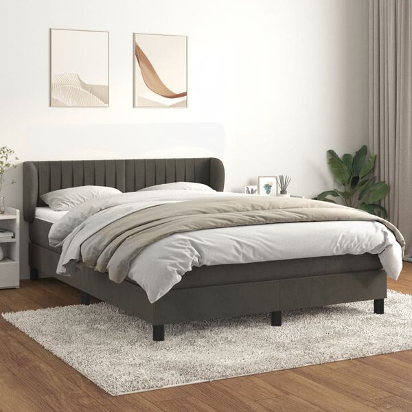 vidaXL Sommier &agrave; lattes de lit et matelas Gris fonc&eacute; 140x190cm Velours