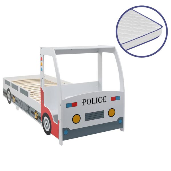 vidaXL Lit voiture de police et matelas en mousse pour enfant 90x200cm