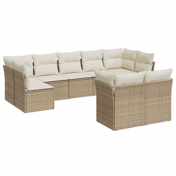 vidaXL Salon de jardin avec coussins 9 pcs beige r&eacute;sine tress&eacute;e