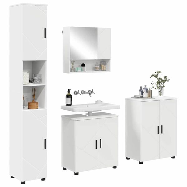 vidaXL Ensemble de mobilier de salle de bain Montage mural 4 pcs Blanc