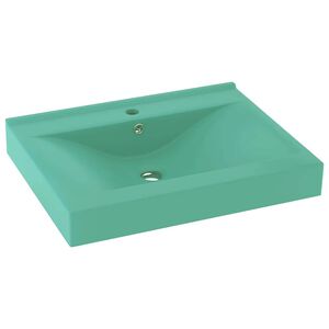 vidaXL Lavabo avec trou de robinet Vert clair mat 60x46 cm C&eacute;ramique