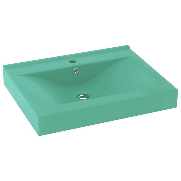 vidaXL Lavabo avec trou de robinet Vert clair mat 60x46 cm C&eacute;ramique