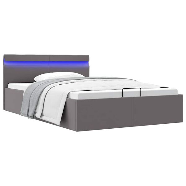 vidaXL Cadre de lit &agrave; rangement hydraulique sans matelas avec LED gris
