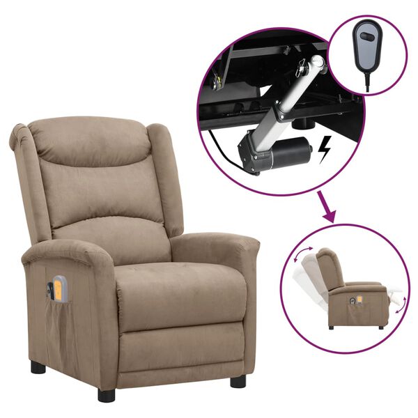 vidaXL Fauteuil &eacute;lectrique de massage Taupe Tissu microfibre