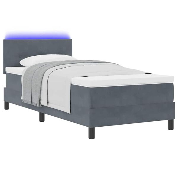 vidaXL Lit &agrave; ressort LED avec matelas Gris fonc&eacute; 80 x 200 cm Velours
