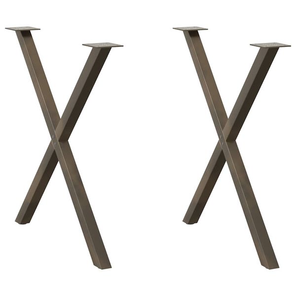 vidaXL Pieds de table &agrave; manger en forme de X, 2 pi&egrave;ces, acier naturel, 80 x (72-73) cm