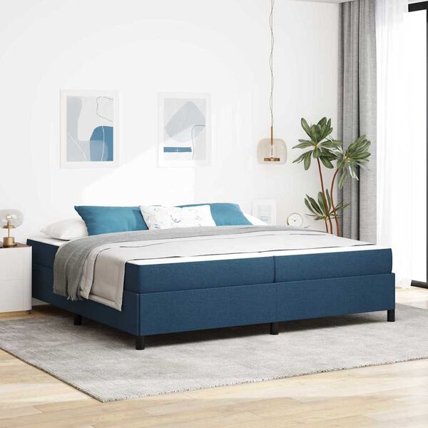 vidaXL Lit &agrave; ressorts avec matelas Bleu 200 x 200 cm tissu