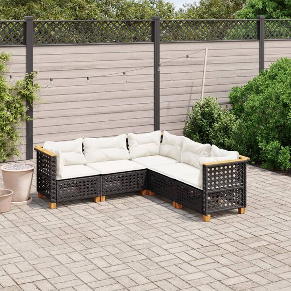 vidaXL Salon de jardin 5 pcs avec coussins noir r&eacute;sine tress&eacute;e