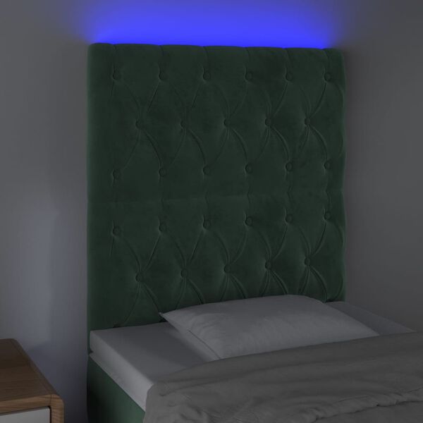 vidaXL T&ecirc;te de lit &agrave; LED Vert fonc&eacute; 80x7x118/128 cm Velours