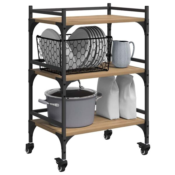 vidaXL Chariot de cuisine Ch&ecirc;ne artisanal 50 x 35 x 75,5 cm