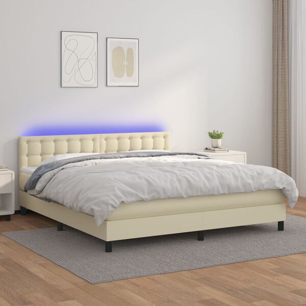 vidaXL Sommier &agrave; lattes de lit avec matelas et LED Cr&egrave;me 160x200 cm
