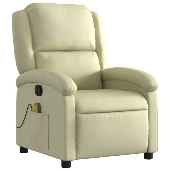 vidaXL Fauteuil de massage inclinable crème cuir véritable